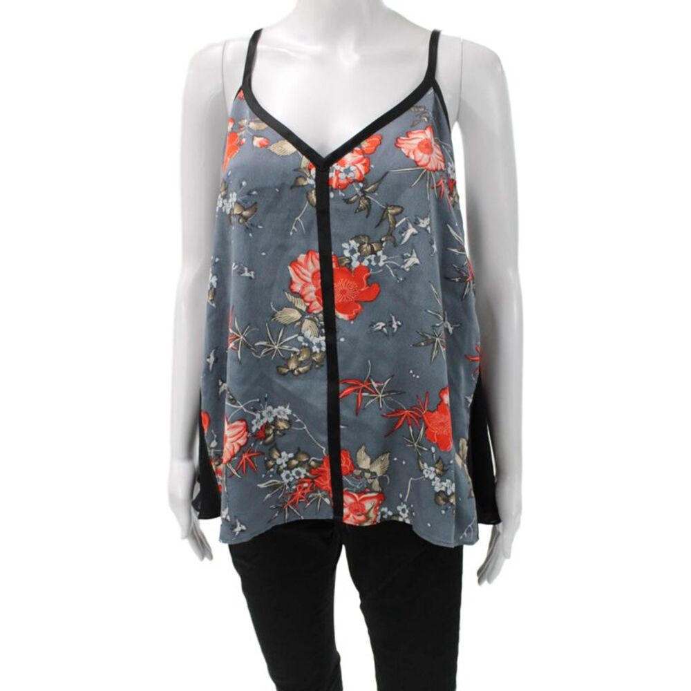 Cinq A Sept Women Multicolor Silk Floral V-Neck Sleeveless Tank Size M